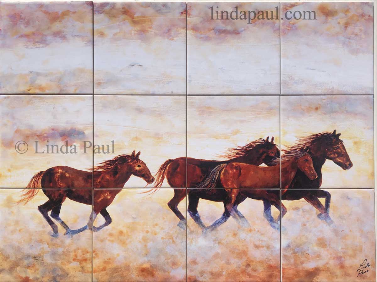 Ceramic Tile Mural Backsplash Sorenson Western Horse Herd Southwest Art RW-JS021 