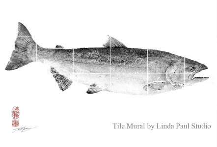 chinook king salmon tile mural