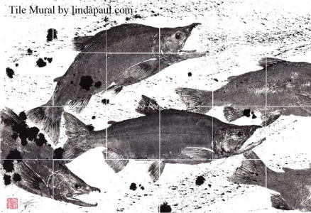 salmon tile mural