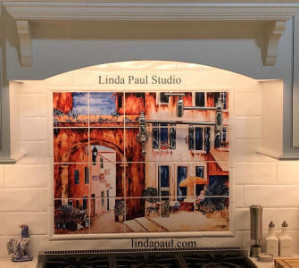 french country  kitchen backsplash mural