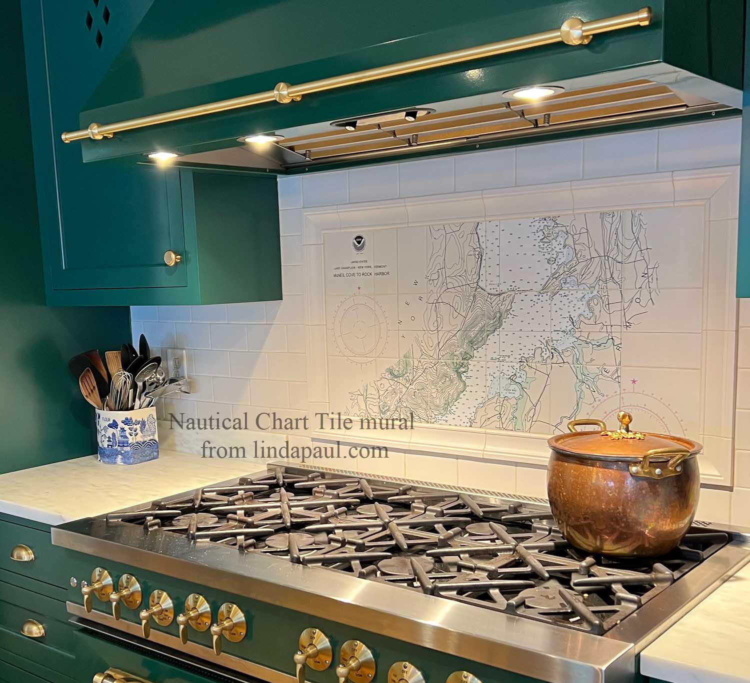 Nautical Chart Map on Tile for Custom Coastal Kitchen backsplash