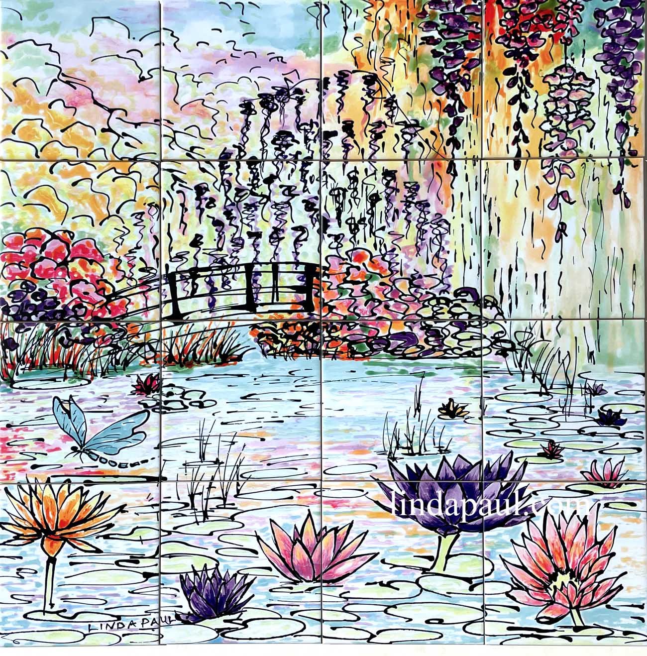 Arts and Crafts Tile Lily Pond Mural