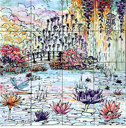 monet garden tile mural backsplash