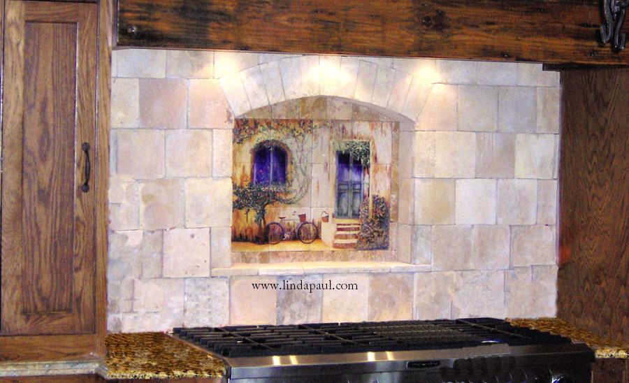 French Decor backsplashes  French bistro cafe  stone tile murals of France