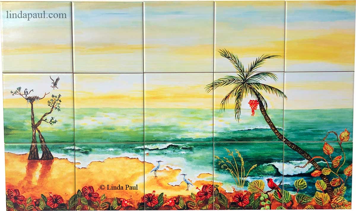 24 x 18 Ceramic Tile Mural Palm Beach Bath decor  #358 