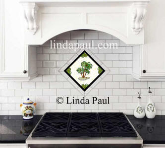 coastal kitchen with palm tree tile