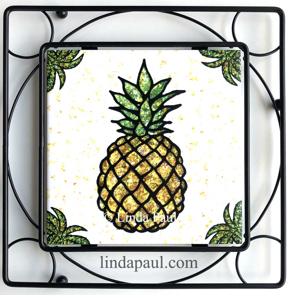 Palm tree and Pineapple Kitchen decor tile and trivets
